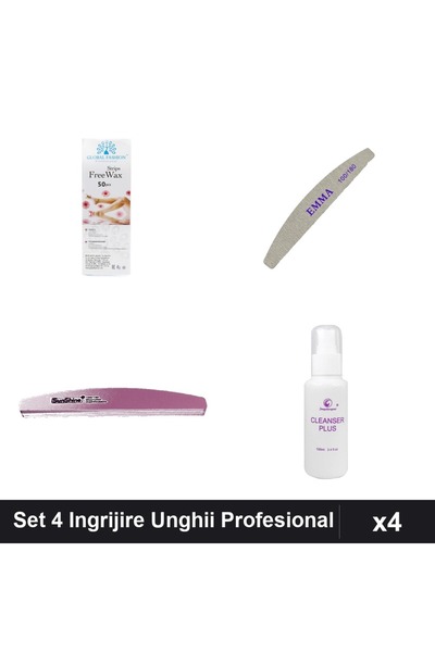 Makeup Set 4 Ingrijire Unghii cu Pila EMMA, Benzi Ceara 50 buc si Degresant FSM