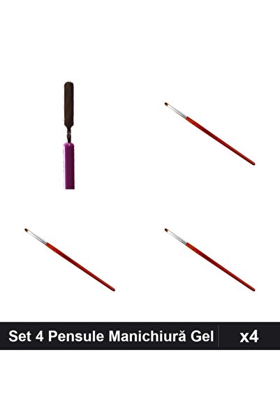 Makeup Set 4 Pensule Manichiură Gel, 1 Pensula 2 Capete + 3 Pensule Limbă Pis...