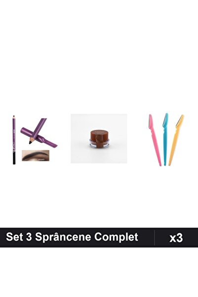 Makeup Set 3 Sprâncene Creion Mn Gri 01, Gel Ruby Rose, Lame Epilare Facial