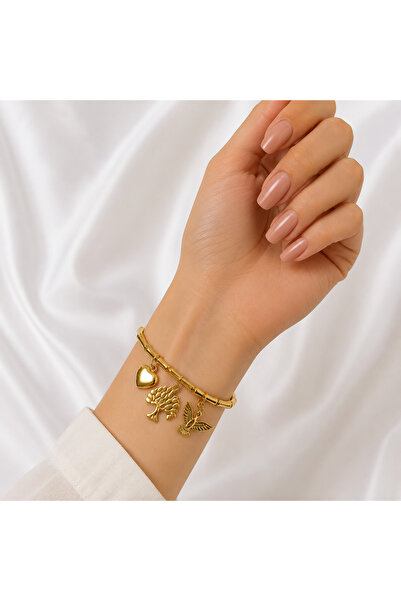 MARENNE Stainless Steel Gold Paslanmaz, Kararmaz Hayat Ağacı, Kuş, Kalp Charm...