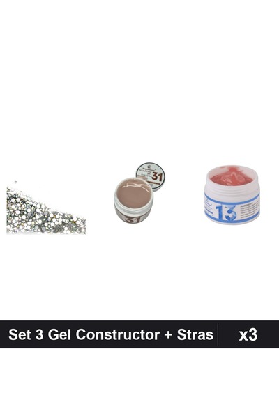 Makeup Set 3 Gel Constructor UV LED FSM 15g + Cristale Stras Swarovski Argint...
