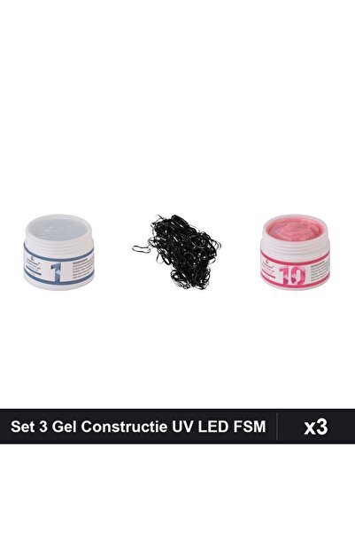 Makeup Set 3 Gel Constructie UV LED FSM 15g, Nuante 01 Transparent 10, Elasti...