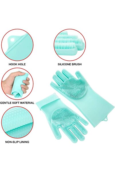 ARTC Silicone Scrub Cleaning Hand Gloves for Dish washing and Pet Grooming Latex Free (Multicolor)