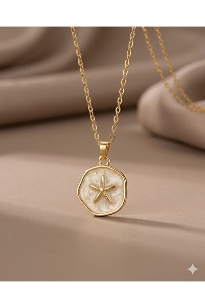 Rose and Light White Enamel Star Necklace - Gold