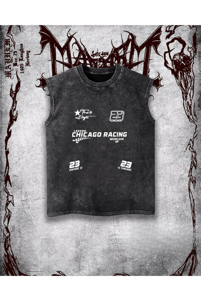 Le Savu Tricou Chicago Racing cu imprimeu, cu gât rotund, lavabil, vintage, u...
