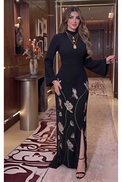 hawaa closet Black Evening Gown with Luxurious Computer Embroidery