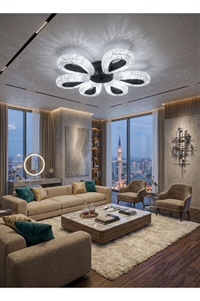 Lüxev Lighting Yağmur Model 6"lı Siyah3 Renk Modu Ledli Modern Plafonyer Salo...