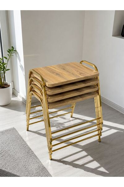 ERYALUX HOME 4'LÜ TEPSİ MODEL GOLD-ÇAM MODERN SEHPA