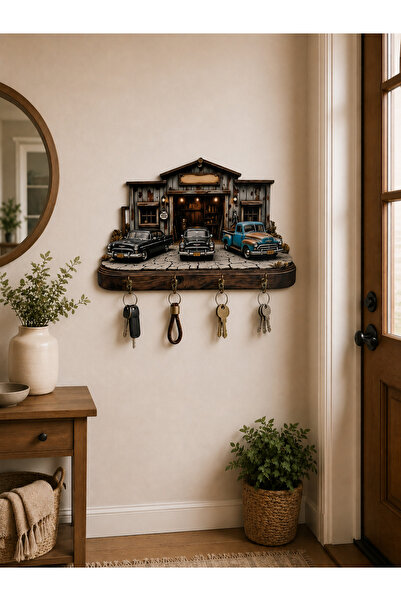 no77decor Klasik Araba Garaj Temalı Dekoratif Duvar Askılı Anahtarlık – 3D Gö...