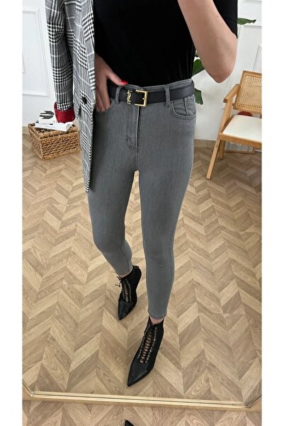 TugsatTasarTekstil Gray Skinny Super Skinny High Waist Elasticity and Shaping...