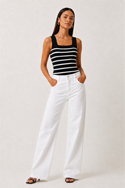 AS Anita Store Old Money Striped Square Neck Athlete Black and White Knitwear...
