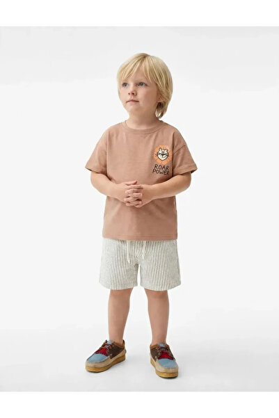 Koton Cotton Lace-Up Waist Striped Shorts