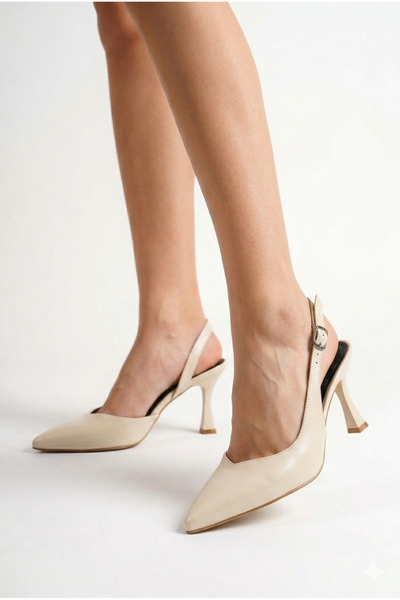 Lidora Women's Cream Heeled Shoes Ayk2130