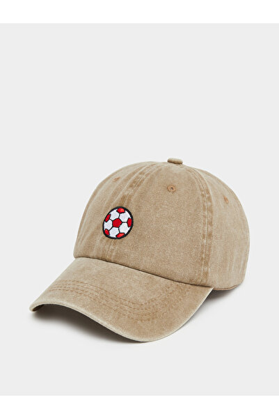 Styli Kids Beige Baseball Cap with Soccer Ball Embroidery