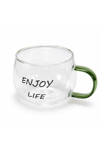 OEM Enjoy Life transparent glass espresso coffee mug with green handle