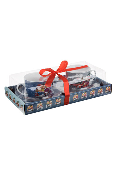 Zumzeria Set of Blue Porcelain Christmas Cups with Bear & Plate 200ml - 2pcs
