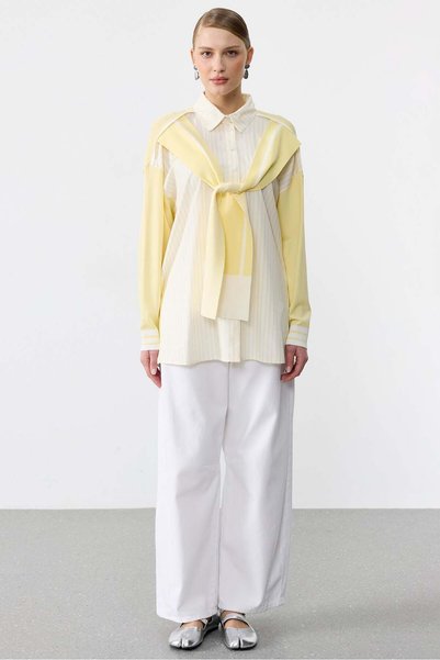 Tığ Triko Knitted Shoulder Tie Shirt Yellow