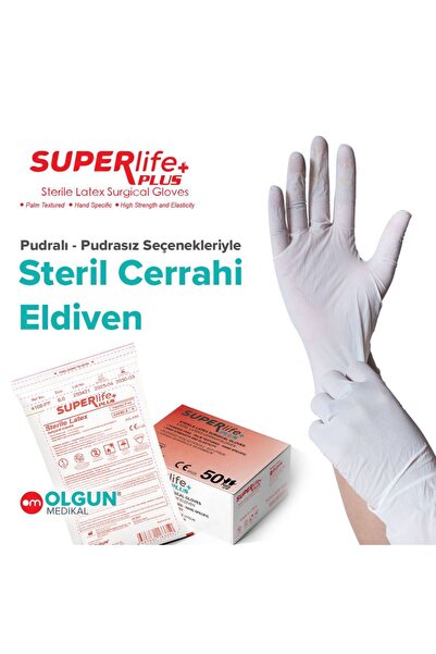 Olgun Medikal Superlife+ Plus Steril Lateks Cerrahi Eldiven - Pudralı - 50 Çi...