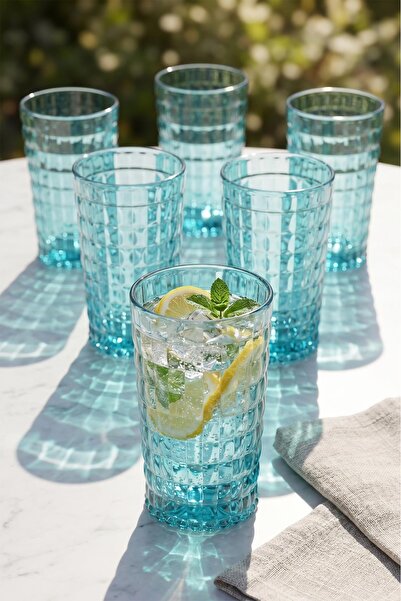 EWs Acrylic Allegra Aquamarin 6-Piece Tall Glass & Water Soft Drink Glass 750...