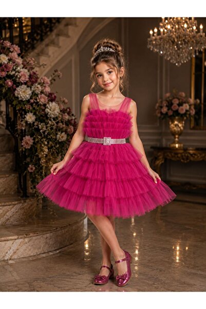 öykümgaleria Girl's Layered Tulle Evening Dress Party Wedding and Birthday Dr...