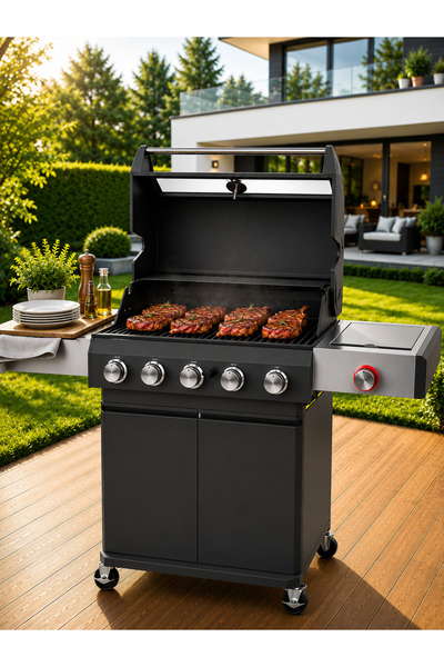 Padilon Döküm Izgaralı 5 Brülörlü Gazlı Barbekü Mangal Infrared Power Burnerl...