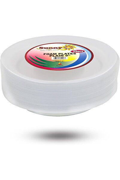 Sunny Your Bright choice Disposable Foam Plates 9 Inch Round White – 25 Pack Heavy Duty Party Plates for Lunch Dinner BBQ Picnic