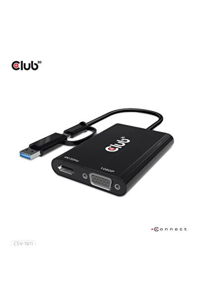 Club 3D CLUB3D USB Gen1 Tip-C/-A la Dual HDMI (4K/30Hz) / VGA (1080/60Hz)