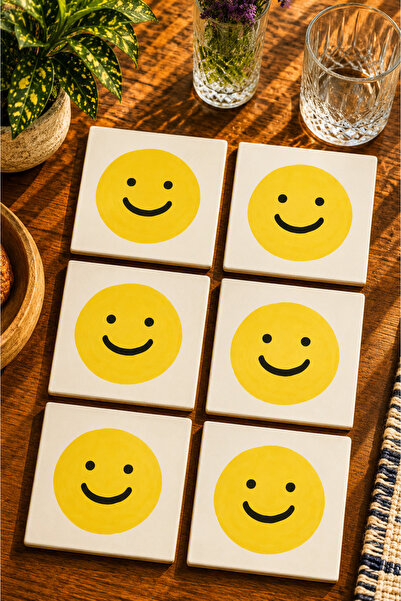 JHAAR Smiling Face Modern Design Set of 6 Coasters - Uv Printing Mdf - 10X10 cm