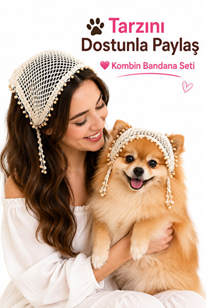 NEHOLİA Women & Dog Combination Hand Knitted Tiny Friend Bandana Set Adjustab...