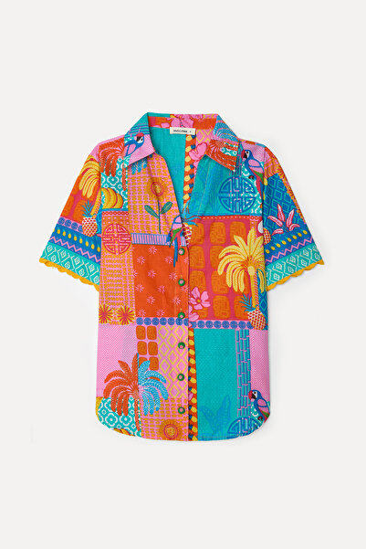 Mudo Women's Pink Patterned Short Sleeve Shirt