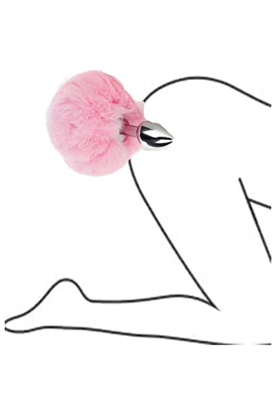 Rabixy Ponponlu Tüylü Metal Anal Plug Pembe Renk Bunny Tail