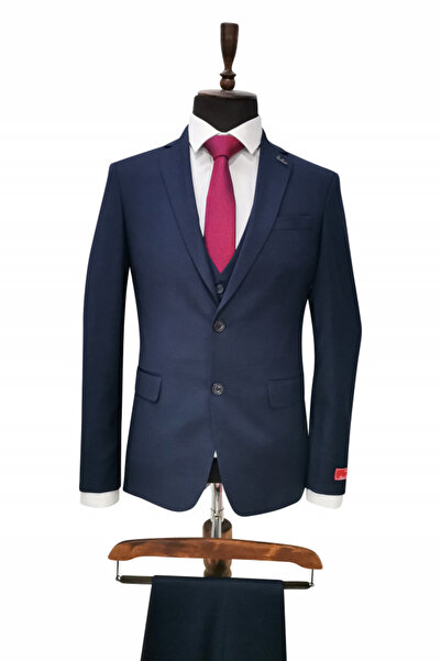 AMONCE Dennis navy blue Slim Fit men's suit plus size