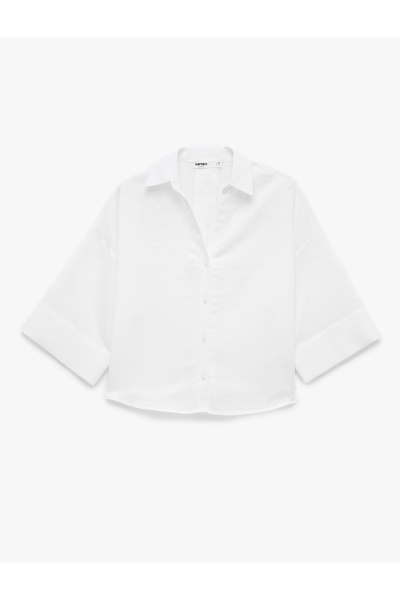 Koton Oversize Classic Collar 3/4 Sleeve Linen Blend Shirt