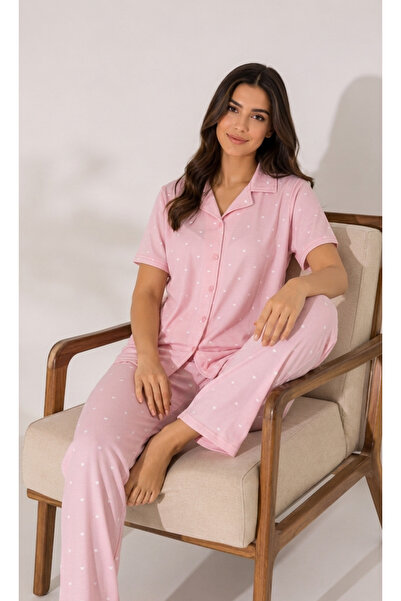 BALİS PİJAMA Women's Pink Burgundy Gray Heart Patterned Plaid Ribbon Option S...