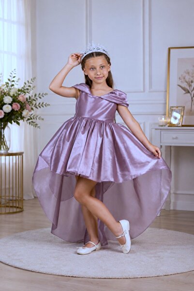 DeKuBaby Rochie de seară pentru copii cu coroană de prințesă de cristal și tr...