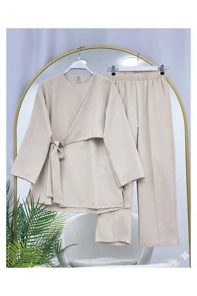 modasindoma Double-Breasted Tie-Up Double Suit Beige