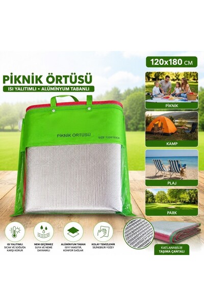 lawrenceshop Isı Yalıtımlı Çantalı Piknik Örtüsü 120x180 cm Alüminyum Tabanlı...
