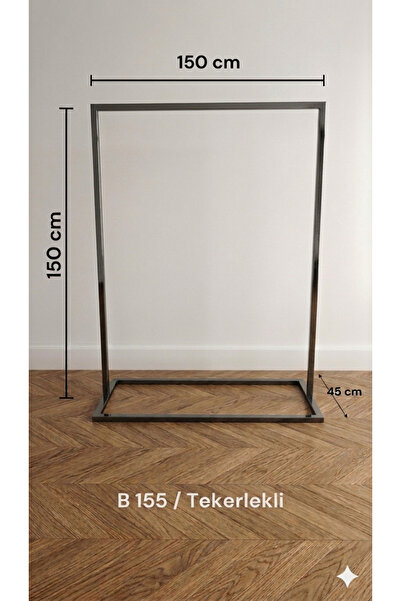 Metal Konfeksiyon Ayaklı Elbise Askılık Tekerlekli 150x150x45