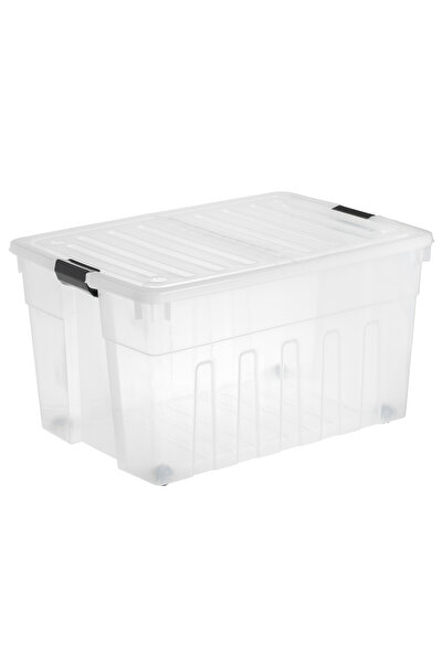 Zumzeria Transparent Plastic Storage Box with Foldable Lid & Wheels 150L