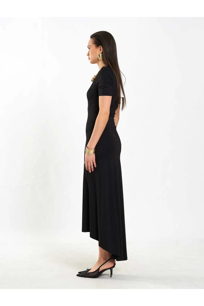 Caddebostan Moda Women's Crew Neck Short Sleeve Basic Long Dress 111693