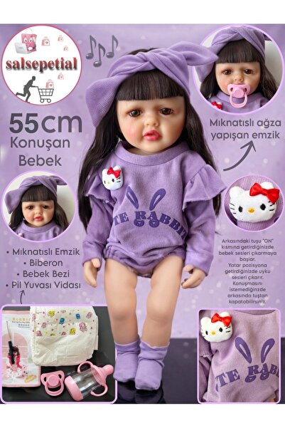 Salsepetial Büyük Boy Konuşan Bebek 55 Cm Konuşan Gerçekçi Reborn Bebek Yumuş...