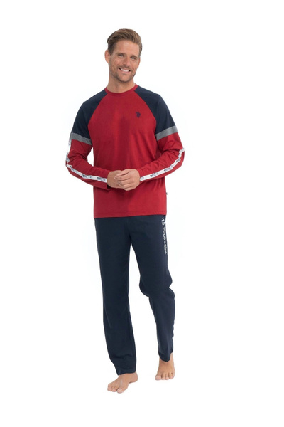 U.S. Polo Assn. 18831 Men's Burgundy Long Sleeve Round Neck Combed Cotton Sin...