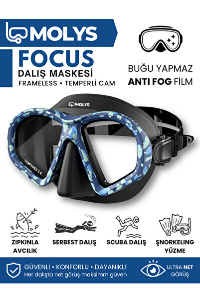MOLYS FOCUS DALIŞ MASKESİ + ANTI FOG (BUĞU ÖNLEYİCİ FİLM) DENİZ KAMUFLAJI