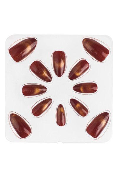 Zumzeria Burgundy Cat Eye Almond False Nails with Adhesive - 12pcs