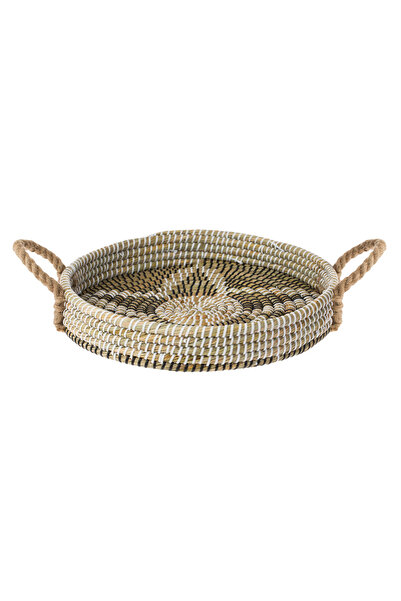 Zumzeria Round Tray Made of Straw with Star Pattern and Handles Ø37x7cm
