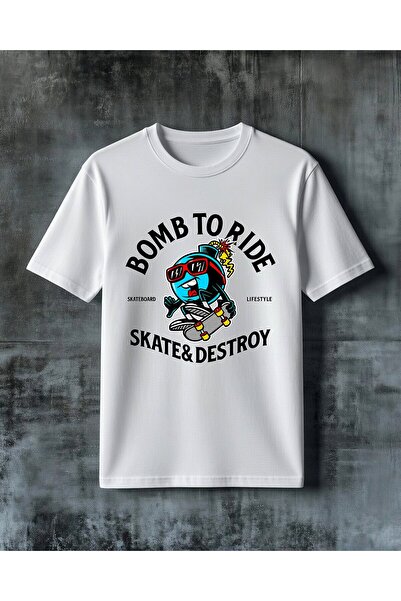 COMVİCHO Bomb to Ride Skateboard Printed Oversize T-Shirt