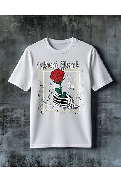 COMVİCHO تي شيرت كبير الحجم مطبوع عليه نص "bleed drink red rose"