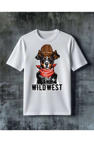 COMVİCHO Wild West Cowboy Kopek Printed Oversize T-Shirt