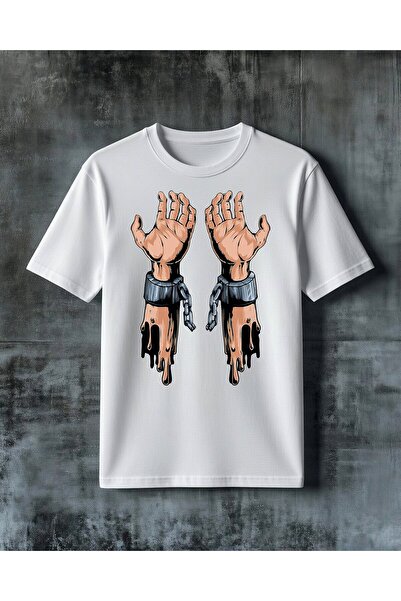 COMVİCHO Esareti Kir Chain-Linking Hands Printed Oversize T-Shirt