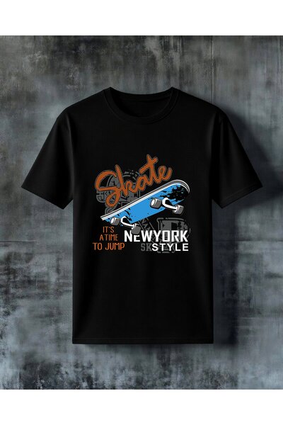 COMVİCHO Jump Time Skateboard Printed Oversize T-Shirt